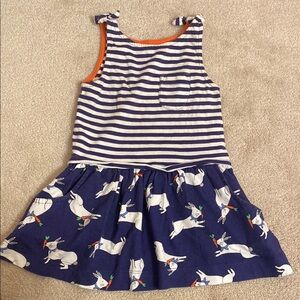 Mini-Boden 2-3Y Striped Blue and White Kids Dress with Bunny Print